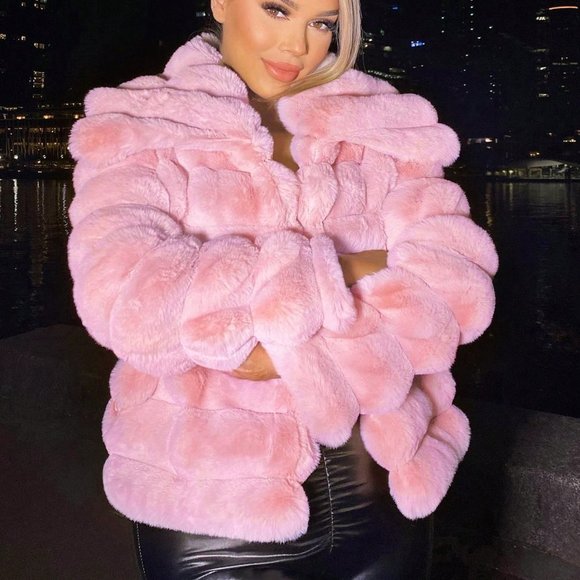 Dusty Pink Preppy Womens Open Front Fuzzy Jacket - Picture 5 of 5